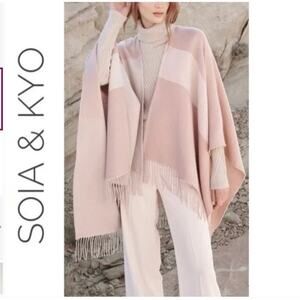 Soia & Kyo Women's Pink & Cream Colorblock Mirel Woven Fringe Scarfigan